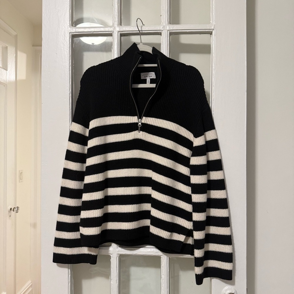New Black and White Striped Half-Zip Sweater from & in other stories